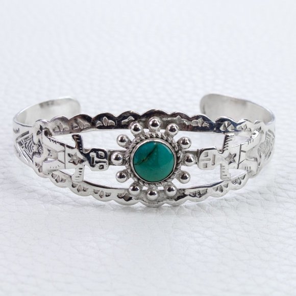 Sterling Silver Kachina Turquoise Cuff Bracelet - Picture 4 of 6